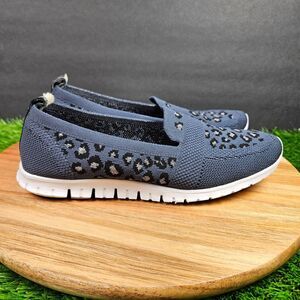 Cole Haan Zerogrand Stitchlite Women's Leopard Print Slip On Blue Flats Size 6.5